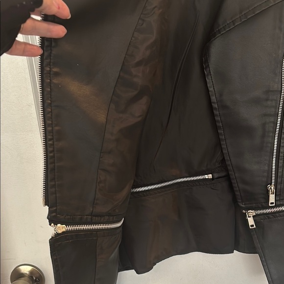 Black faux Leather motorcycle Jacket with Asymmetrical Zipper- NWOT - Picture 2 of 5